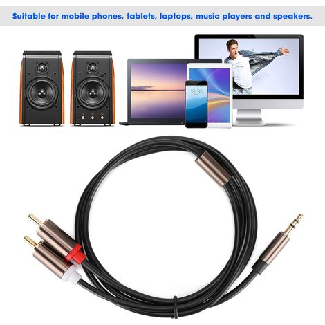 Câble Audio 3.5mm Mâle vers 2 RCA pour Enceintes PC et Subwoofer - 1 mètre (1/5)