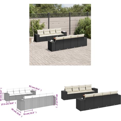 Salon de jardin 9 pcs avec coussins noir résine tressée - Ensemble Salon De Jardin - Meuble Extérieur - Résine Tressée - Rotin Synthétique - Fauteuil Jardin - Home & Living (1/3)