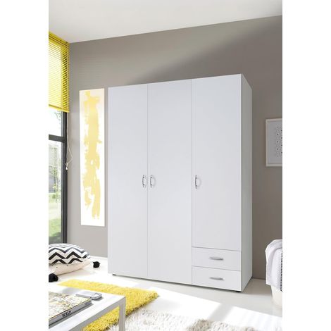 Armadio Guardaroba 3 Ante e 2 Cassetti  Armadio Camera da Letto Moderno 121x177x51 cm (LxHxP)  Ampio Spazio Organizzativo con Barra Appendiabiti  Colore Bianco