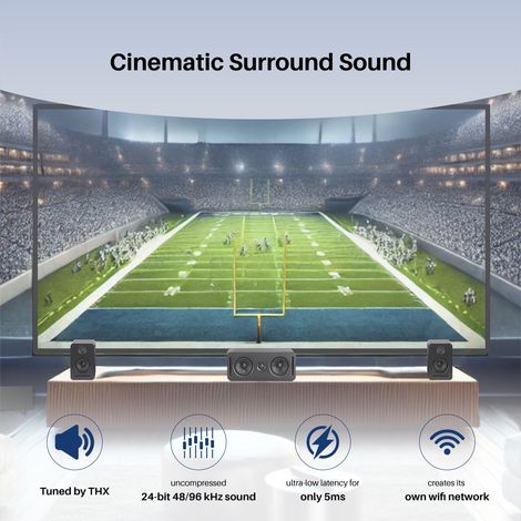 Ensemble home cinéma sans fil 5.1 Dolby Atmos – Monaco kit audio surround, technologie WISA pour son cristallin sans latence, design épuré, noir