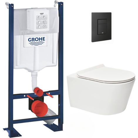 Grohe Pack WC Rapid SL autoportant + WC sans bride SAT Brevis + Abattant ultra-fin softclose + Plaque noir mat (1/5)