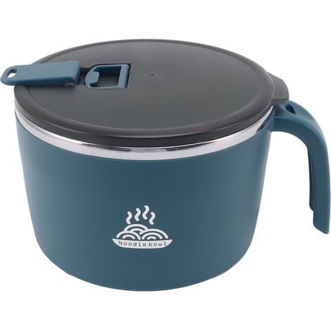 Bol à nouilles instantanées en acier inoxydable avec couvercle et support pour téléphone, grande capacité (1300 ml), bleu, idéal pour la maison, le bureau ou les dortoirs. (1/5)