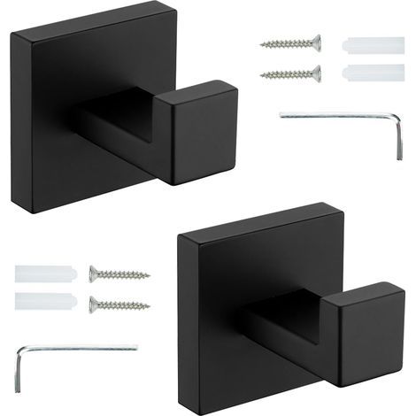 Bademantelhaken, 2er-Set Handtuchhaken, geeignet für Badetücher und Küchengebrauch, aus schwarzem Edelstahl.