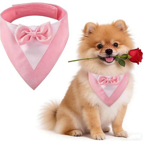 Tuxedo for Dogs, Wedding Bandana Collar for Dogs with Bow Tie Costumes for Small Dogs Tuxedo for Small Dogs Costume (Neck: 20-30 cm/Pink) (1/3)