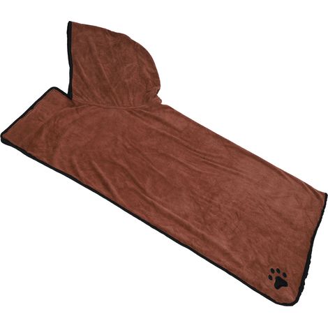 Peignoir absorbant pour animaux (chien/chat) avec capuche et ceinture, marron XL (1/5)