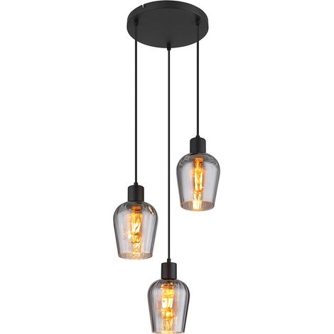 Lampada a sospensione in vetro fumé lampada da tavolo lampada a sospensione a 3 fiamme paralumi in vetro nero, metallo, 3x attacco E27, DxH 28,5x150 cm (1/5)