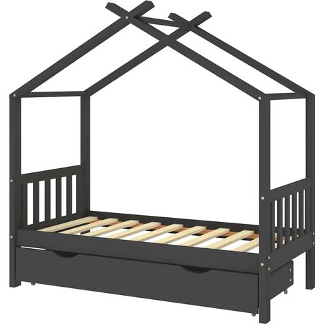 Lit simple Cadre de lit enfant avec tiroir gris foncé pin massif 80x160 cm