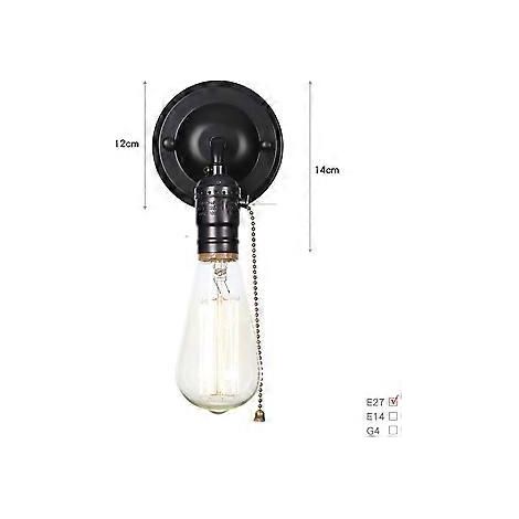 SZTXJ Retro-Lampenfassung E27 Edison Retro Wandleuchte mit Schalter, Heimdekoration, 220V (Schwarzer Reißverschluss)