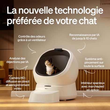 Maison de Toilette Autonettoyante pour Chat Bac à Litière Intelligent Anti-Odeurs avec Caméra HD et Analyse par IA