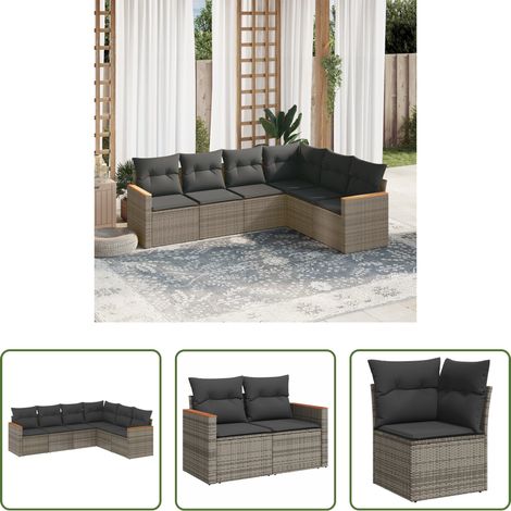 Rattanmöbel - 6-tlg. Garten-Sofagarnitur mit Kissen Grau Poly Rattan (1/5)