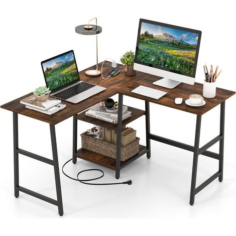 Schreibtisch l form eckschreibtisch mit steckdosen amp usb anschlussen 120 x 120 x 75 cm rustikalbraun