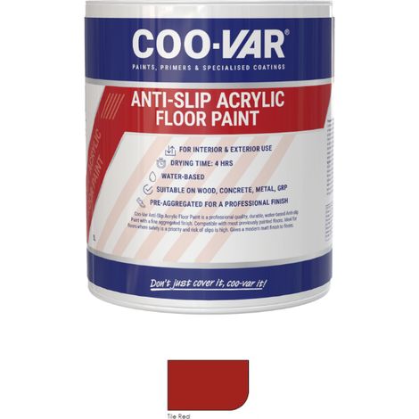 CooVar Anti Slip Acrylic Floor Paint - Red - 2.5 Litre