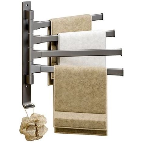 Porte-serviettes pivotant à 4 bras, espace épais en aluminium, rotatif à 180 degrés, porte-serviettes de salle de bain pour maison et htel (1/5)