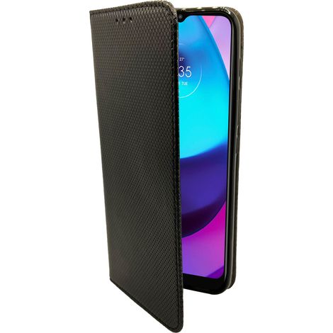 Elegante Buch-Tasche Hülle Smart Magnet kompatibel mit MOTOROLA MOTO E20 Leder Optik Wallet Book-Style Cover Schale Schwarz (1/4)