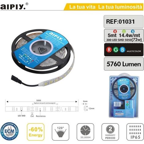 Trade Shop - Tira Led Smd5050 5mt 300led Rgb Aipiy 14.4w/mt 5760lumen Ip65 -
