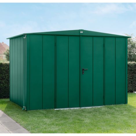 Hörmann Ecostar Metall-Gerätehaus Elegant mit Satteldach Typ 3, 238 x 303 cm, moosgrün, 7,2 m², 2-flüglige Tür