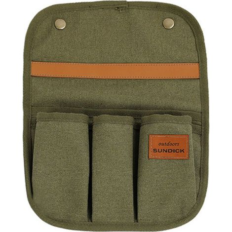 Sac de rangement pour accoudoir de chaise de camping en toile de coton légère robuste résistante à l'usure avec plusieurs poches vert (1/4)
