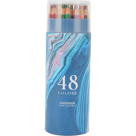 48 crayons de couleur aquarelle, prétaillés, couleurs assorties vives, porte-mine hexagonal, pour coloriage, peinture et design (1/5)