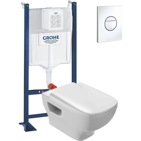 Inodoro suspendido sin borde Jacob Delafon Struktura + asiento + Estructura soporte + Mando WC redondo Sail White