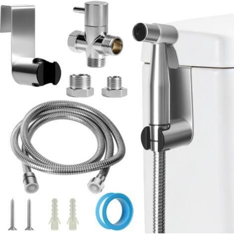 Kit de Douchette de Bidet en Acier Inoxydable, Kit Douchette WC avec Vanne 3 Voies (1/2"-3/8"), Pulvérisateur de Bidet à Main pour Hygiène Personnelle Animauxet Nettoyage Des Couches