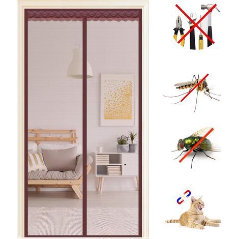 GENERIC-Moustiquaire Porte Fenêtre Magnétique 90x195cm, Auto-AdhéSif en Maille Chiffrement Moustiquaire, Anti Moustique Rideau Aimantée Fermeture Automatique, sans Perçage, Pour Portes Fenêtres (Marro (1/5)