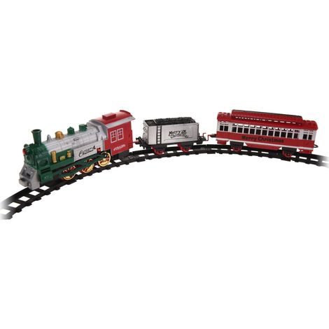 Weihnachtszug mit Musik und Beleuchtung - 23-teilig - Deko Zug mit Lokomotive, Waggons und Schienen