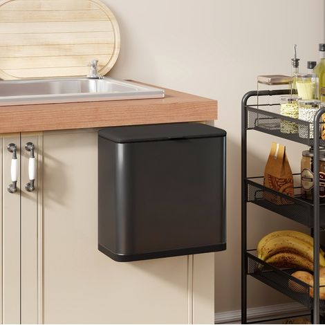 Papelera de cocina 8 L, de pie o colgante, acero inoxidable, negra HAVRYA (1/3)