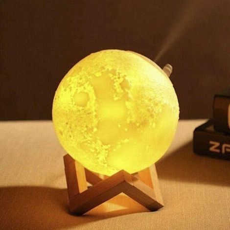 880ml humidificateur et veilleuse décoration de lampe de lune à intensité variable pour chambre de bébé avec base en bois
