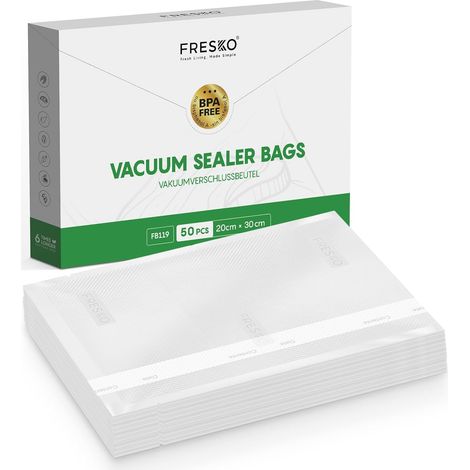 Sacs Sous Vide Alimentaire 50 Sachets 20 x 30 cm pour Machine Sous Vide - Sacs à Faire le Vide d'air Gaufrés pour la Conservation des Aliments et la Cuisson, Sans BPA (1/5)