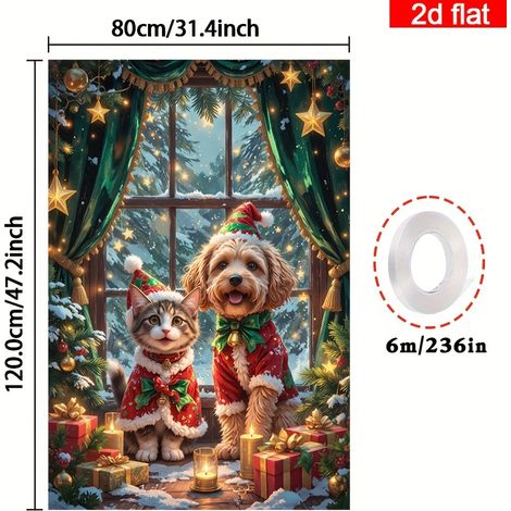 Nouvelle décoration de fenêtre de Noël, tenture Père Noël, décoration de fête, drapeau d'extérieur - 80 x 120 cm (œillets + ruban) - Modèle 16