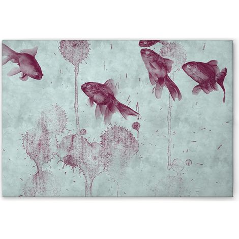 Leinwandbild Fische Gemälde M1-No.50926 - Kunstdruck auf Leinwand in Blau Violett - Wandbild 45 x 30 cm