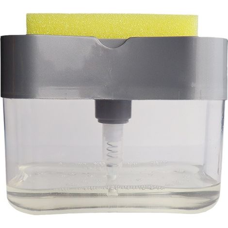 1 distributeur de savon de cuisine de haute qualité avec porte-éponge intégré, adapté aux plans de travail, gris.-AquaForge (1/5)