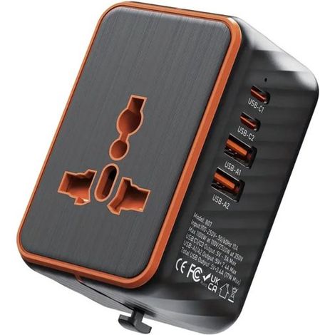 Universal-Reiseadapter – Internationaler Reiseadapter mit GaN20W-Technologie – 2 USB-Anschlüsse, 2 USB-C-Anschlüsse und 1 Netzsteckdose – Universal-Reiseadapter (1/4)