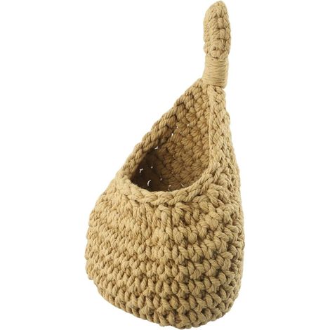 Wall-mounted hanging fruit basket – Handwoven from jute and cotton rope – Vegetable shelf for kitchen, bohemian decor, breathable support for potatoes and onions (C (1/5)