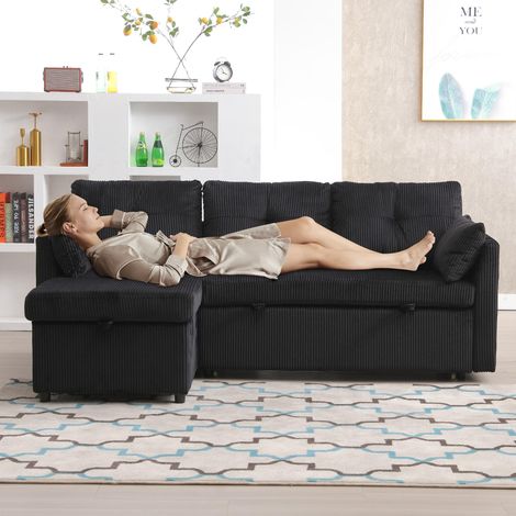 Canapé-lit multifonctionnel avec rangement et lit gigogne, canapé-lit convertible avec méridienne, canapé d'angle avec sièges de rangement, canapé d'angle modulable en L, canapé d'angle modulable pour