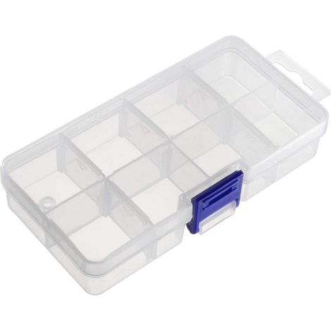 Boîte de rangement pour composants sourcing map - PP réglable à 8 compartiments, blanc transparent,