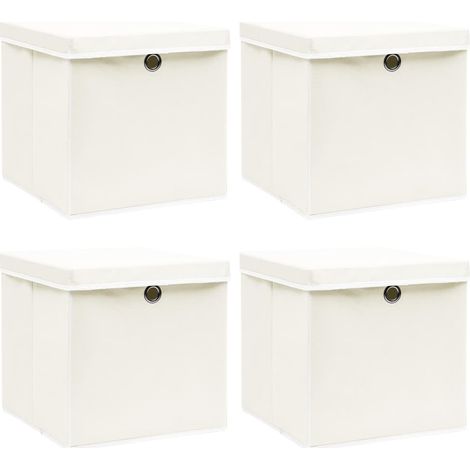 4 pcs Boîtes de rangement avec couvercles, Coffres de rangement Blanc 32x32x32cm Tissu LKF76590 (1/5)
