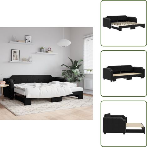The Living Store Tagesbett Ausziehbar Schwarz 80x200 cm Stoff - Schlafsofa