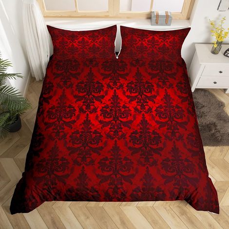 Parure de lit pour adulte avec housse de couette de 200 x 200 cm, style vintage, style baroque, style gothique, noir vieilli, décor bohème, rouge (1/5)