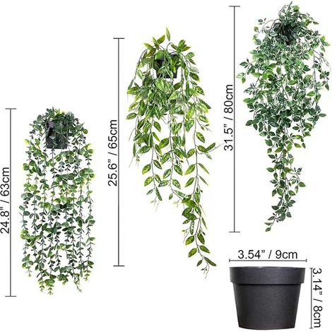 3 Plantes Suspendues Artificielles,Eucalyptus,Pois Mange-tout,Mandala,63-80cm,Décoration Intérieur Extérieur
