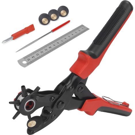 Pince Perforatrice Cuir, Appareil Perforateur Trou Ceinture Tailles de Trous 2-4,5 mm Cuir Manuel avec Règle en Acier et Plaque de Poinçonnage pour Ceintures, Sacs à Main, Carton, Cartes (1/5)