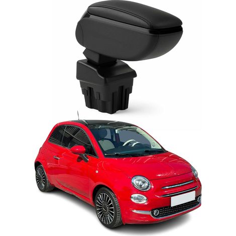 OMAC Accoudoir pour Fiat 500 500C 2015-2021 - Snap-On - ABS + Simili Cuir - Aucune Perçage ou Installation - Installation Facile Noir (1/5)
