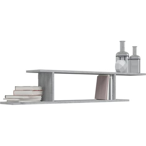 Étagère TV murale en bois Nokiz L125xH23xP18 - Adaptez à vos besoins-Chêne gris (1/5)