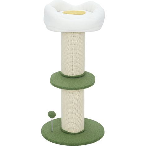 PawHut Albero Tiragraffi Alto 92cm con Palo in Sisal e Lettino a Fiore Verde