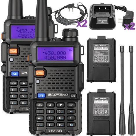 Talkie-Walkie UV-5R MHz Bi-Bande VHF et UHF128 Canaux Affichage LED Radio FM Alimentation pour Chantier Adventure 2pcs 5w 65 108 128 (1/5)