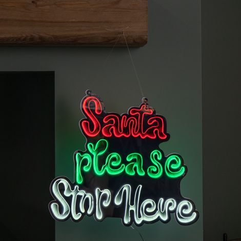 40cm Light up Hanging Santa Stop Here Christmas Infinity Mirror Light with Multi-Coloured LEDs (1/5)