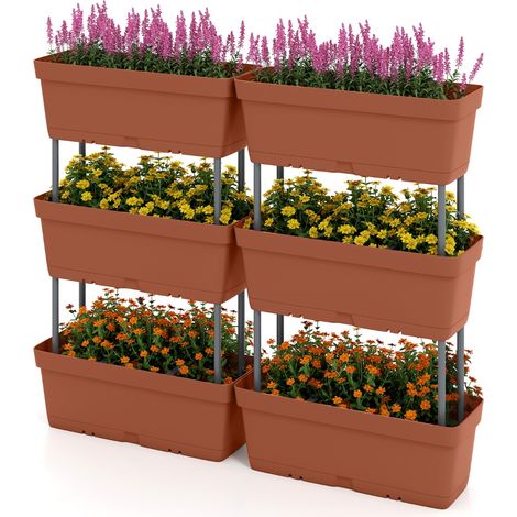 Torre di fioriere per verdure erbe fiori per interni ed esterni per patio, 6 PZ fioriere da giardino disposizione fai da te Rosso (1/4)