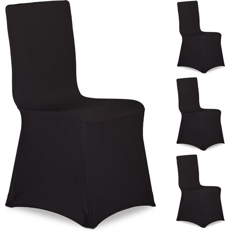 Relaxdays Stuhlhussen, 4er Set, universeller Stretch Stuhlbezug, Bankettstuhl Dekoration, Empfang und Feier, schwarz
