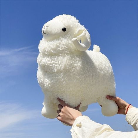 Mouton En Peluche - Jouet En Peluche Blanc Moelleux 35 Cm - Coussin Réconfort Pour Chambre D'enfant Décoration Intérieure Cadeau D'anniversaire Noël Halloween - 1 Pièce (1/5)