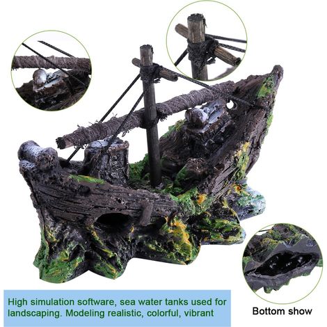 Décoration aquarium bateau en résine artificielle, ornement navire pour bac à poissons, paysage aquatique, accessoire tank (1/5)